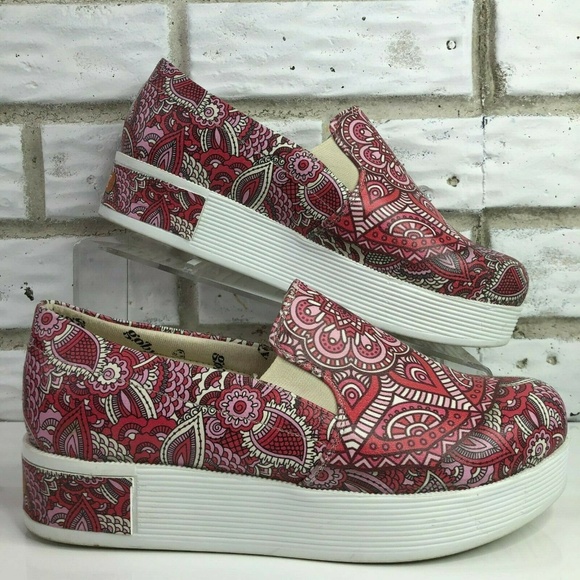 Goby Shoes - Goby Mandala 9M Pink Faux Leather Platform Loafer